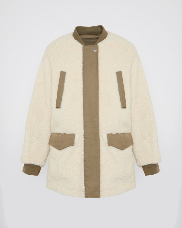 Black Friday 2025 - Yves Salomon - Teddy long en peau lainée réversible drill polycoton