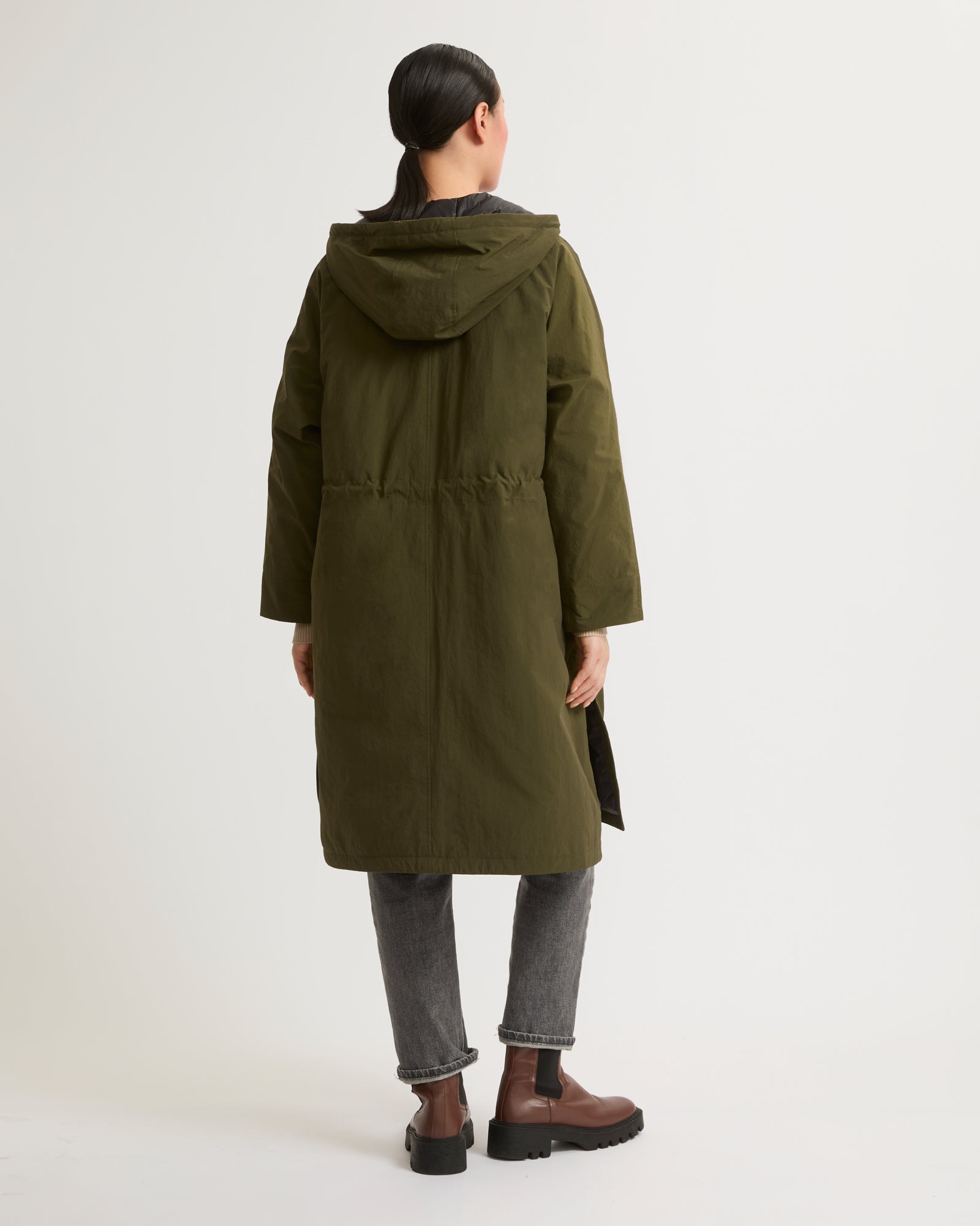 Cape-style coat in technical fabric - Green - Yves Salomon