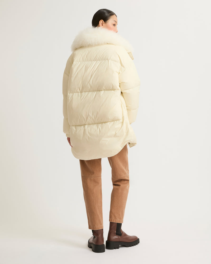 Doudoune col montant en agneau à laine vaporeuse-Yves Salomon - Soldes d'hiver - Winter Sale