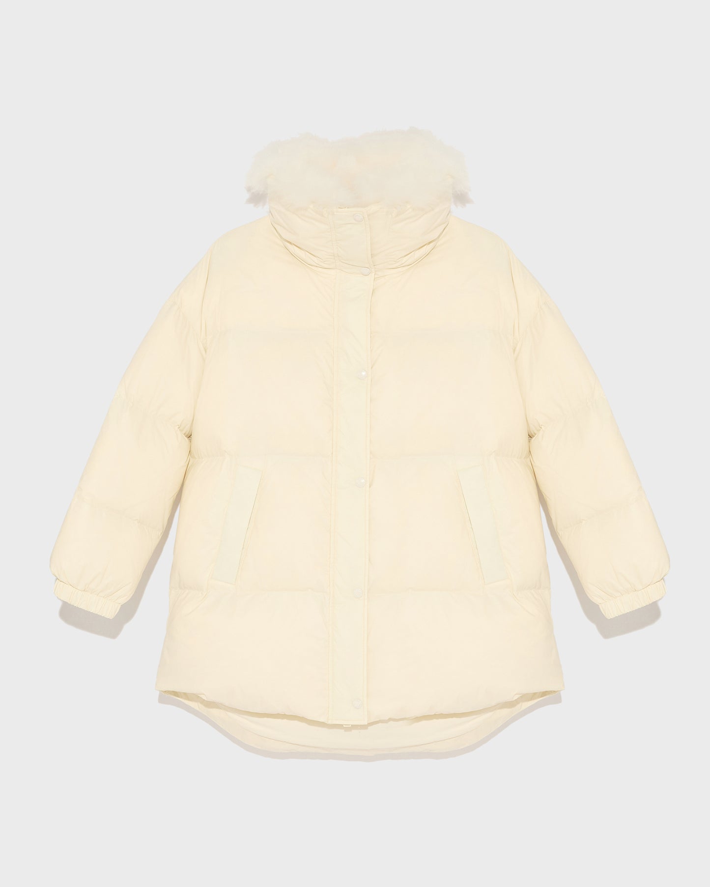 Doudoune col montant en agneau à laine vaporeuse-Yves Salomon - Soldes d'hiver - Winter Sale