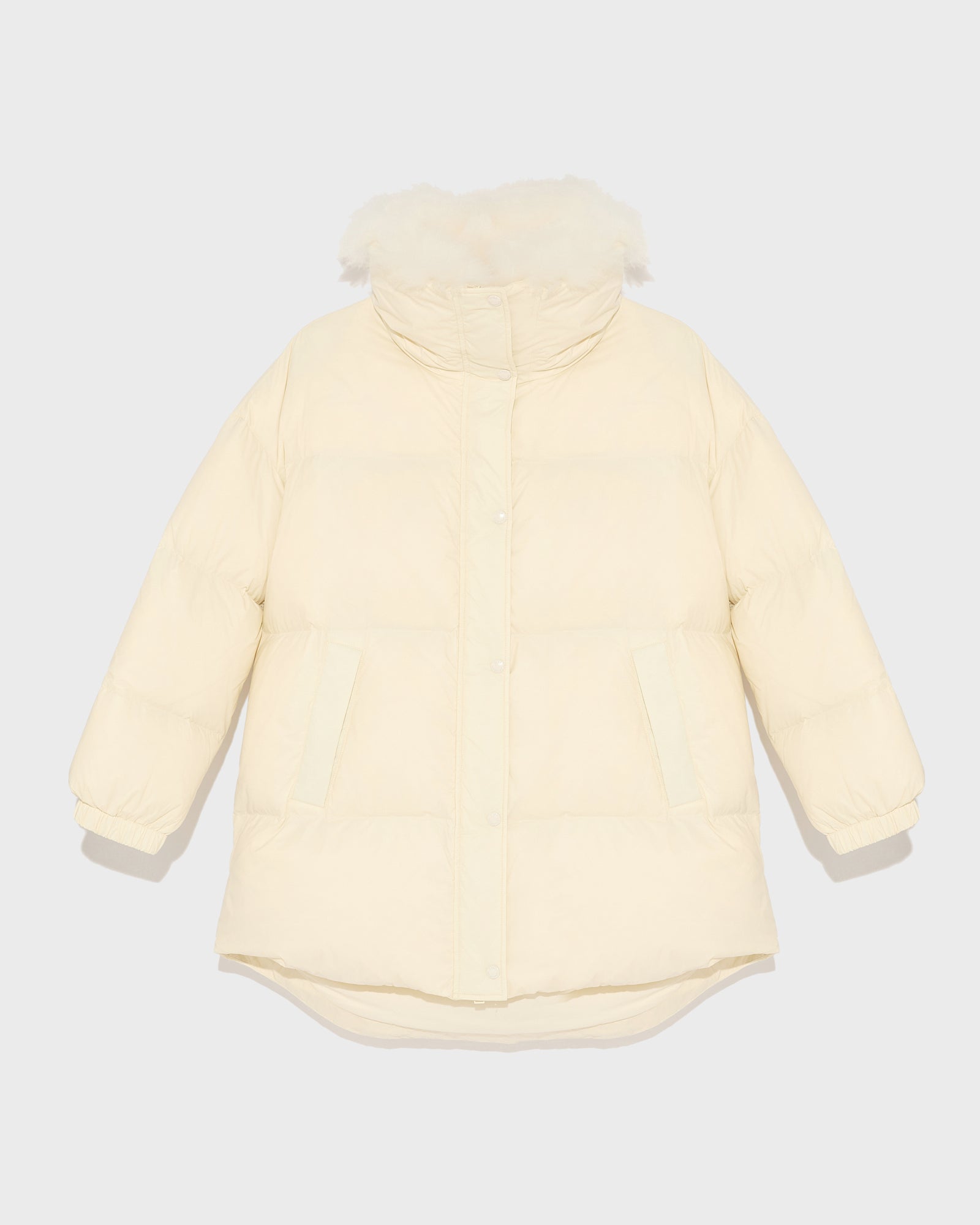 Doudoune col montant en agneau à laine vaporeuse-Yves Salomon - Soldes d'hiver - Winter Sale