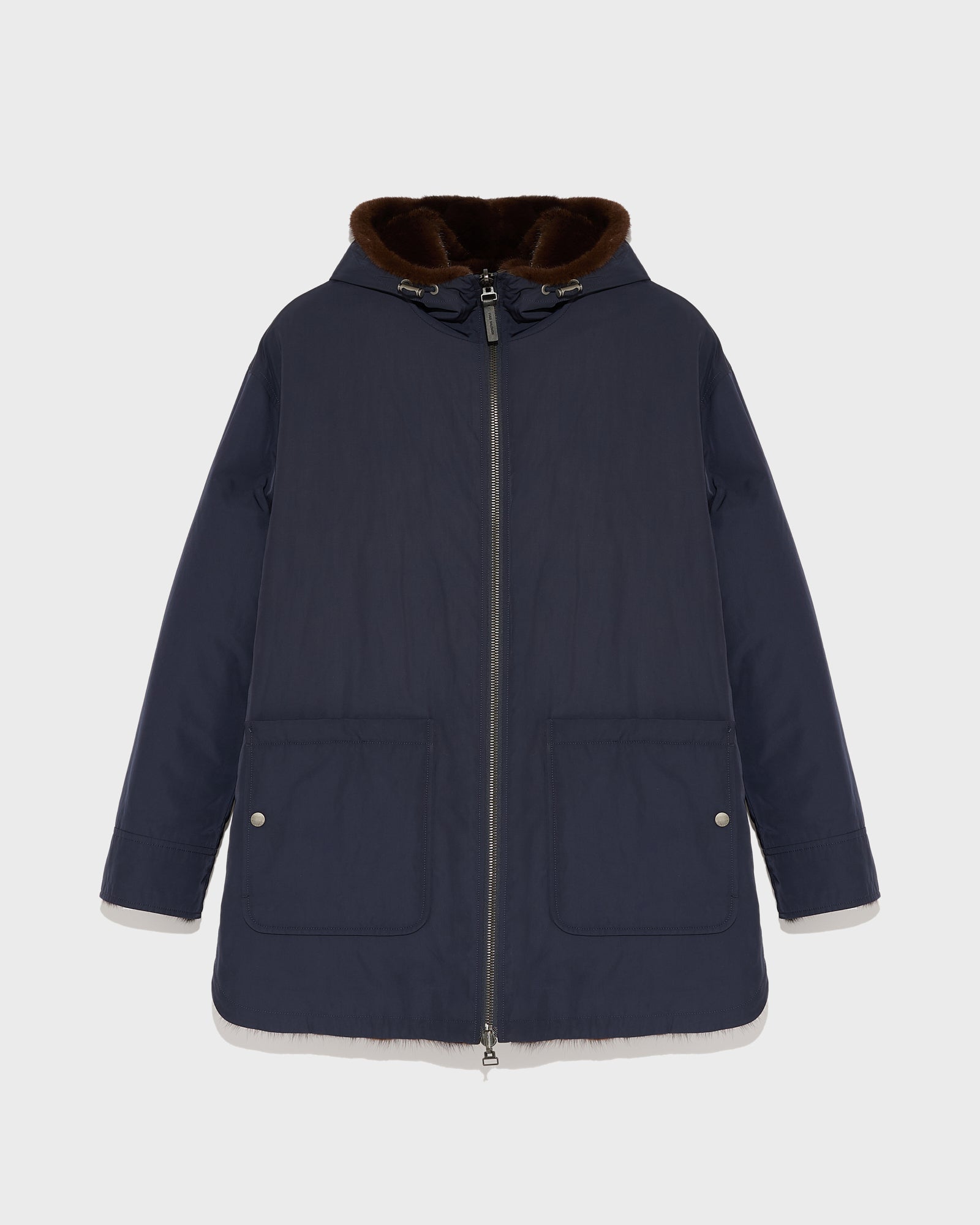 Mink reversible technical fabric parka - Dark Blue - Yves Salomon