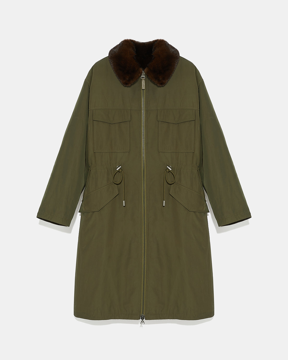 Trench col chemise en tissu technique réversible vison-Yves Salomon - Soldes d'hiver - Winter Sale