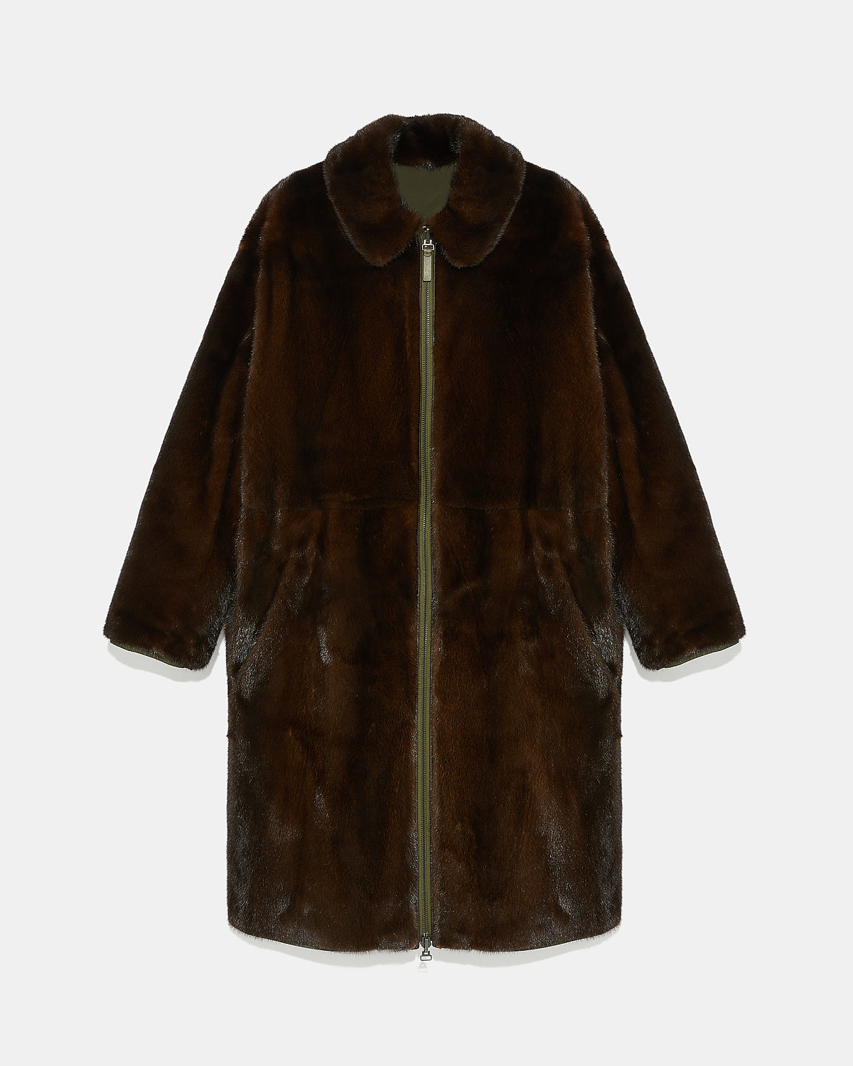 Trench col chemise en tissu technique réversible vison-Yves Salomon - Soldes d'hiver - Winter Sale