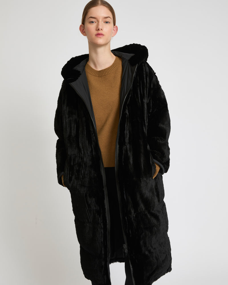 Monki faux fur zip hooded coat in black deals