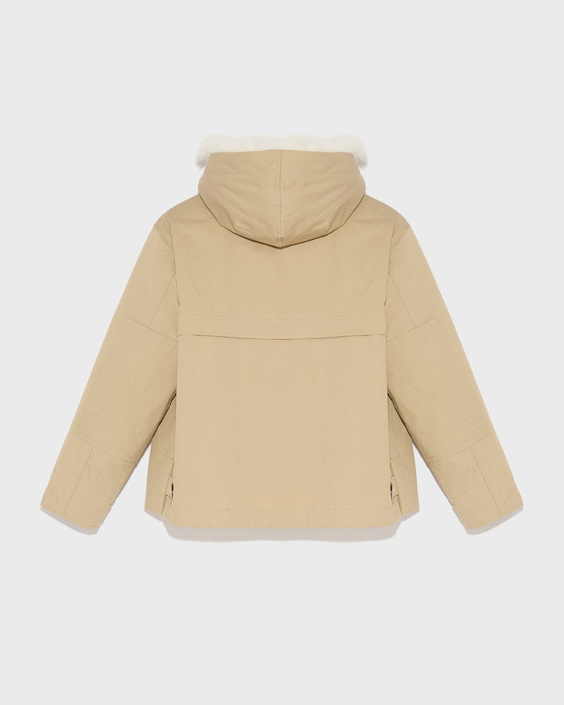 Parka courte en coton mélangé imperméable avec fourrure de renard et lapin