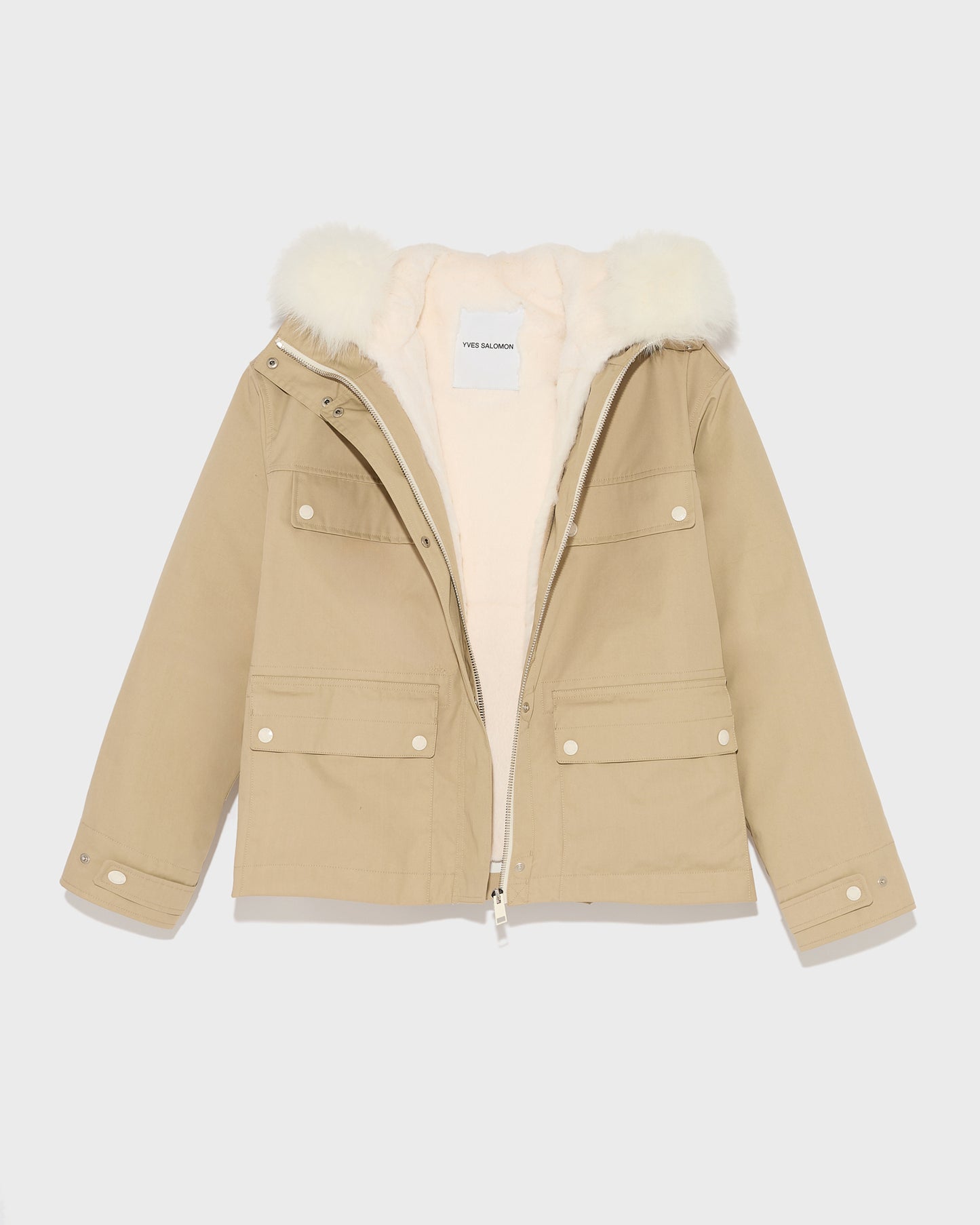Parka courte en coton mélangé imperméable avec fourrure de renard et lapin