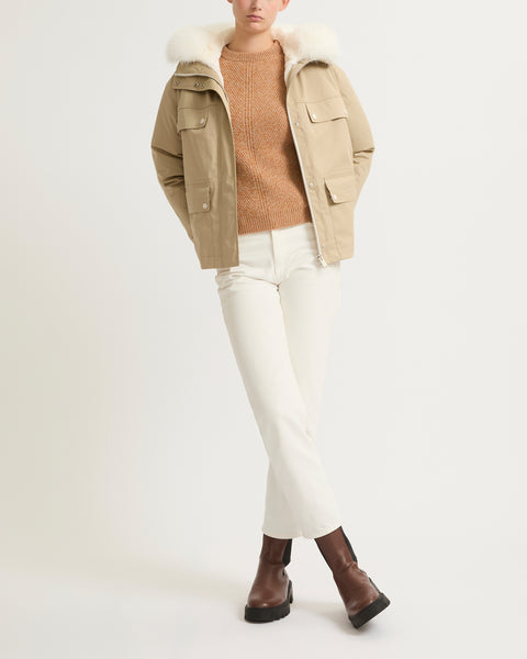 Short parka in cotton blend and fur - Beige - Yves Salomon
