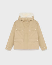 Parka courte en coton mélangé imperméable avec fourrure de renard et lapin