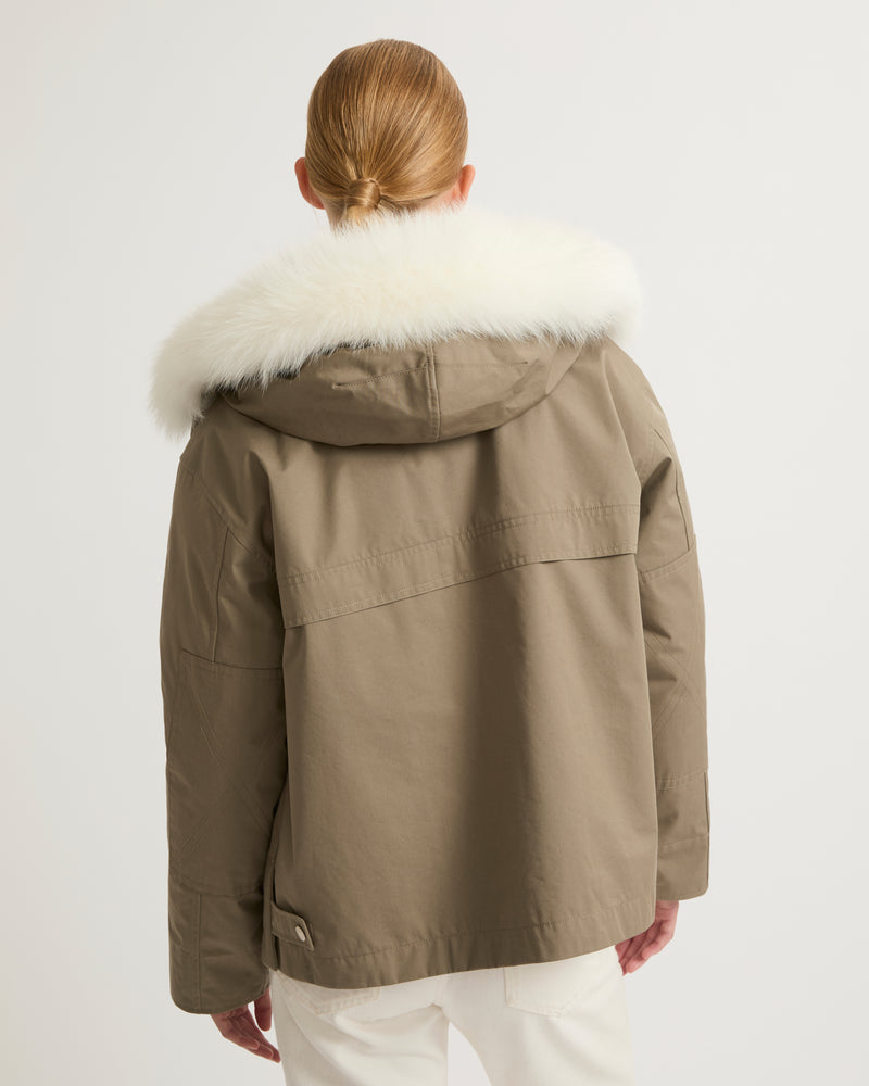 Short parka in cotton blend and fur Khaki Yves Salomon