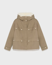 Parka courte en coton mélangé imperméable avec fourrure de renard et lapin