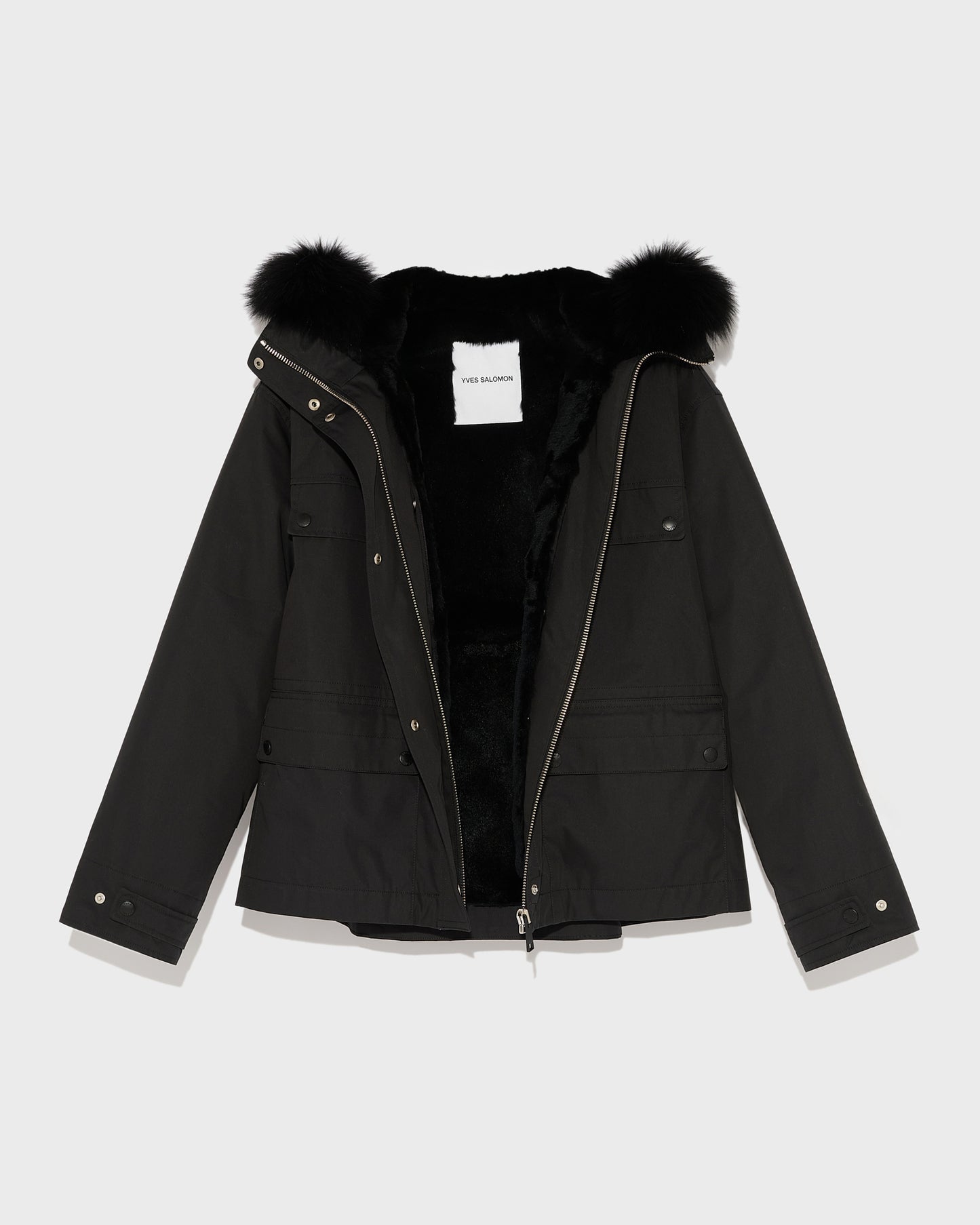 Parka courte en coton mélangé imperméable avec fourrure de renard et lapin