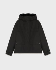 Parka courte en coton mélangé imperméable avec fourrure de renard et lapin