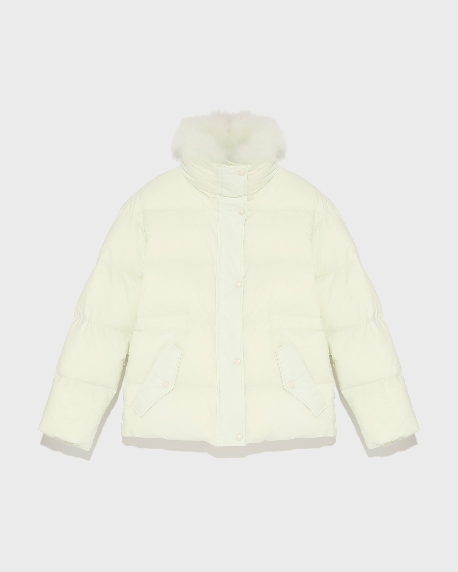 Down jacket with fluffy lambswool trim - green - Yves Salomon Down jacket with fluffy lambswool trim - green - Yves Salomon