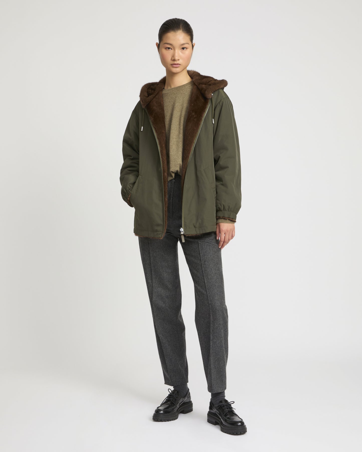 Mink reversible technical fabric hoodie