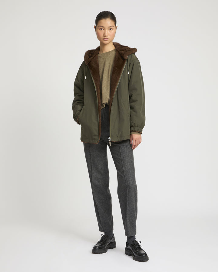 Mink reversible technical fabric hoodie