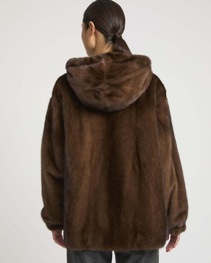 Mink reversible technical fabric hoodie