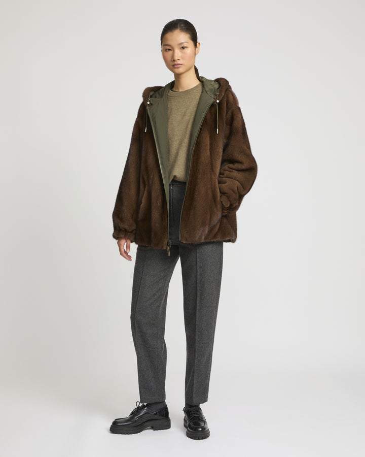 Mink reversible technical fabric hoodie