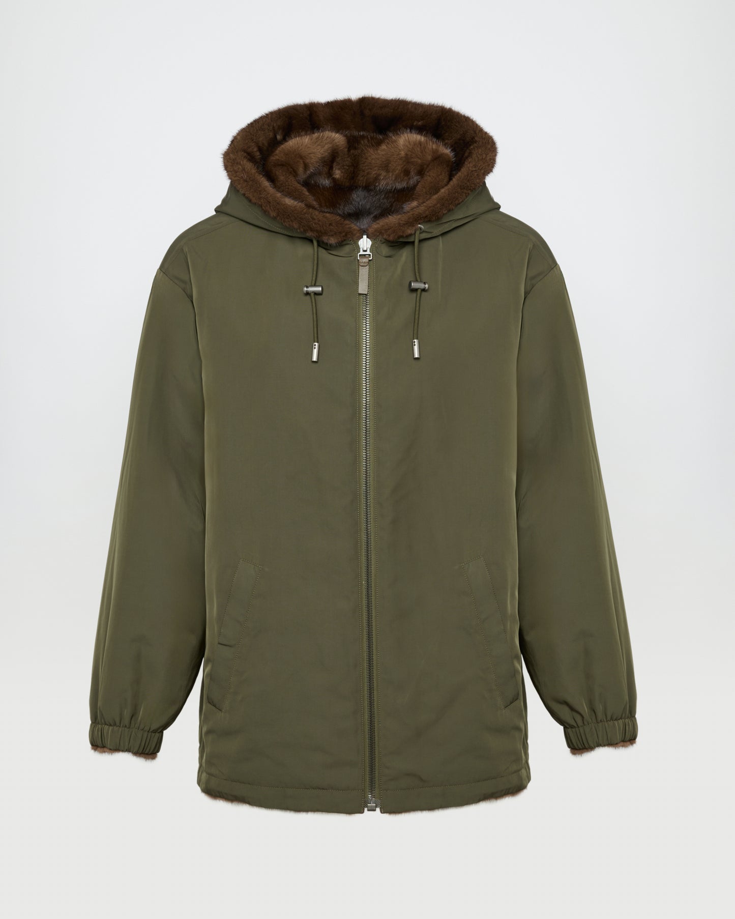 Mink reversible technical fabric hoodie