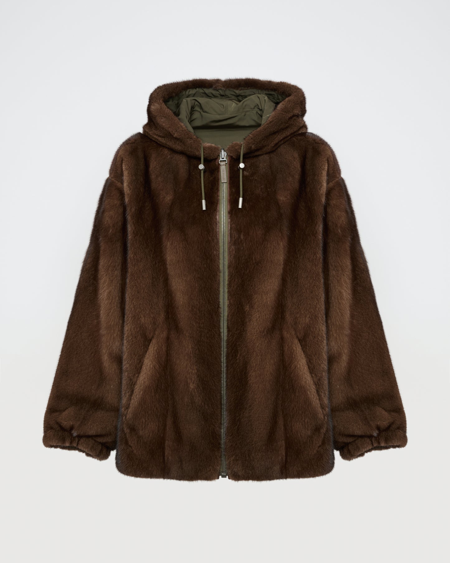 Mink reversible technical fabric hoodie