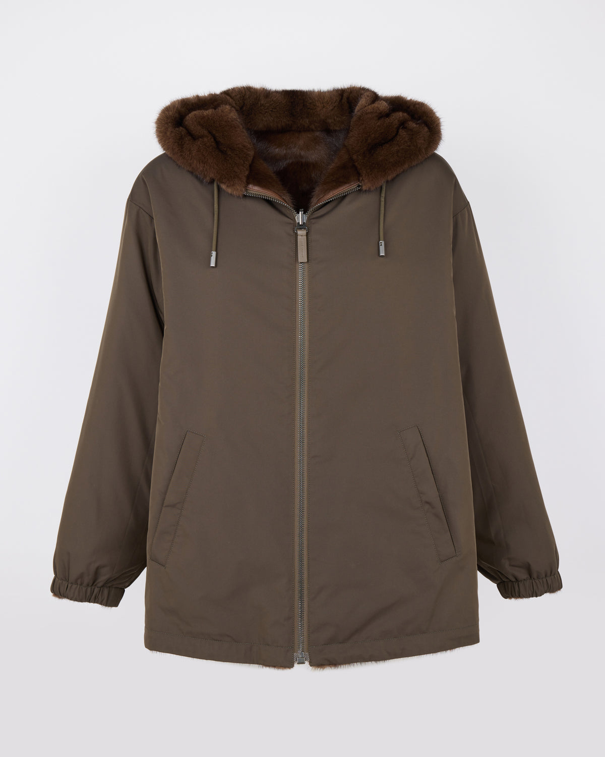 Sweat à capuche en tissu technique réversible avec fourrure de vison - Yves Salomon - Nouvelle collection Automne Hiver