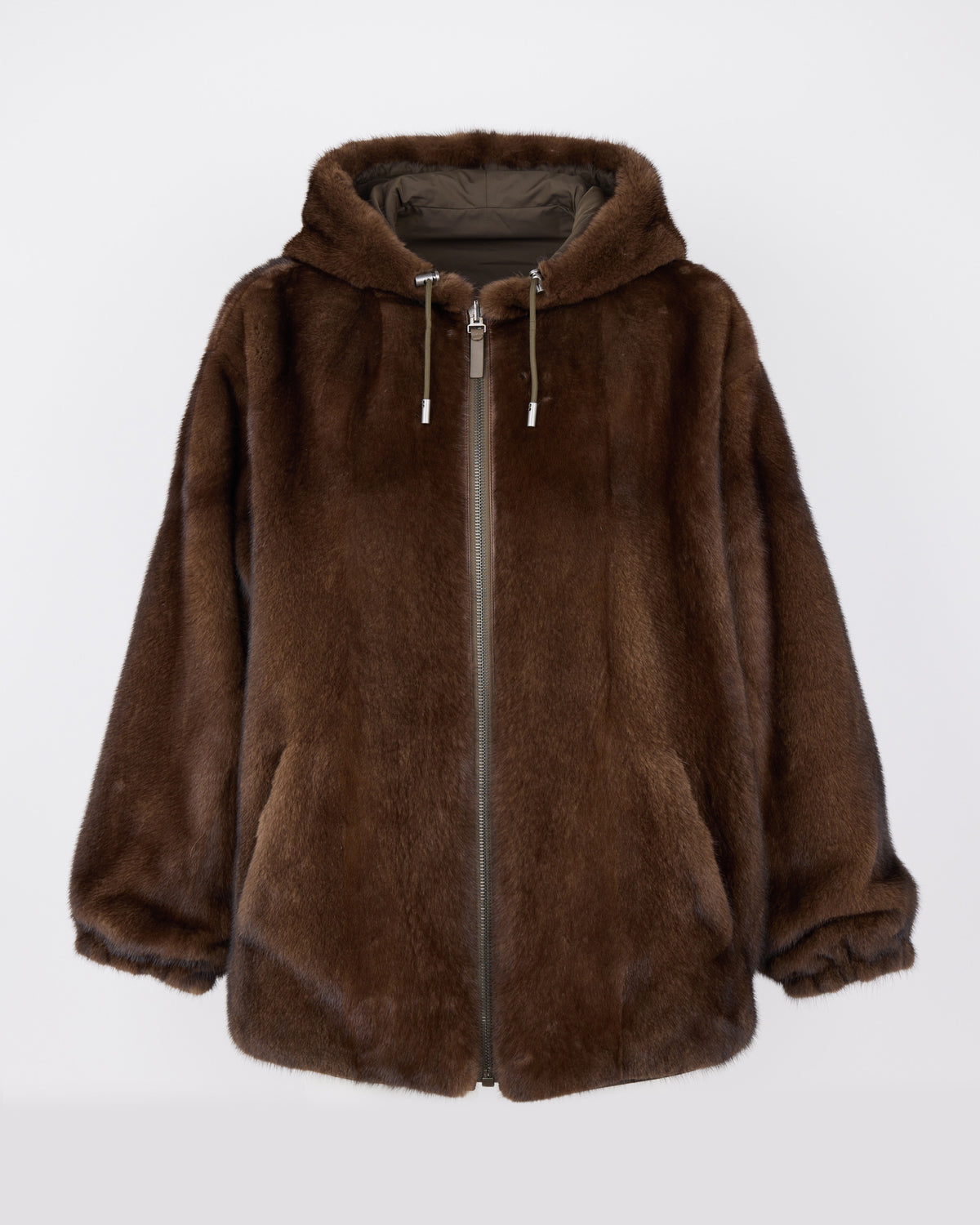Sweat à capuche en tissu technique réversible avec fourrure de vison - Yves Salomon - Nouvelle collection Automne Hiver