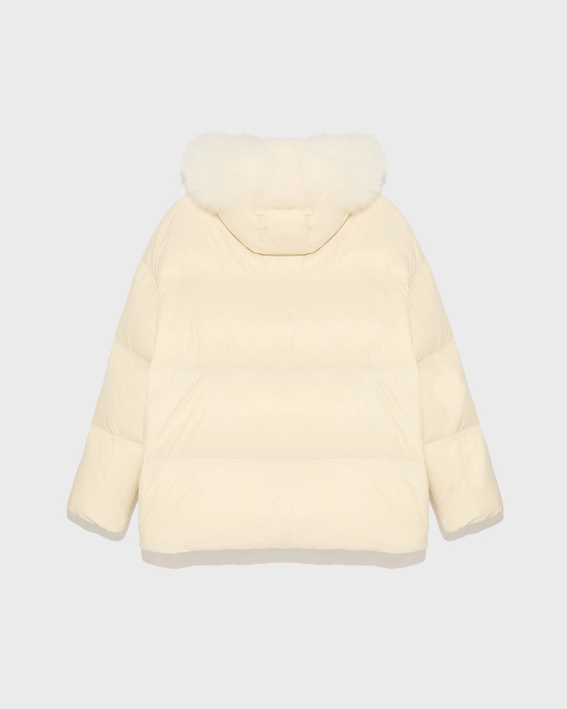 Doudoune à capuche en agneau à laine vaporeuse-Yves Salomon - Soldes d'hiver - Winter Sale