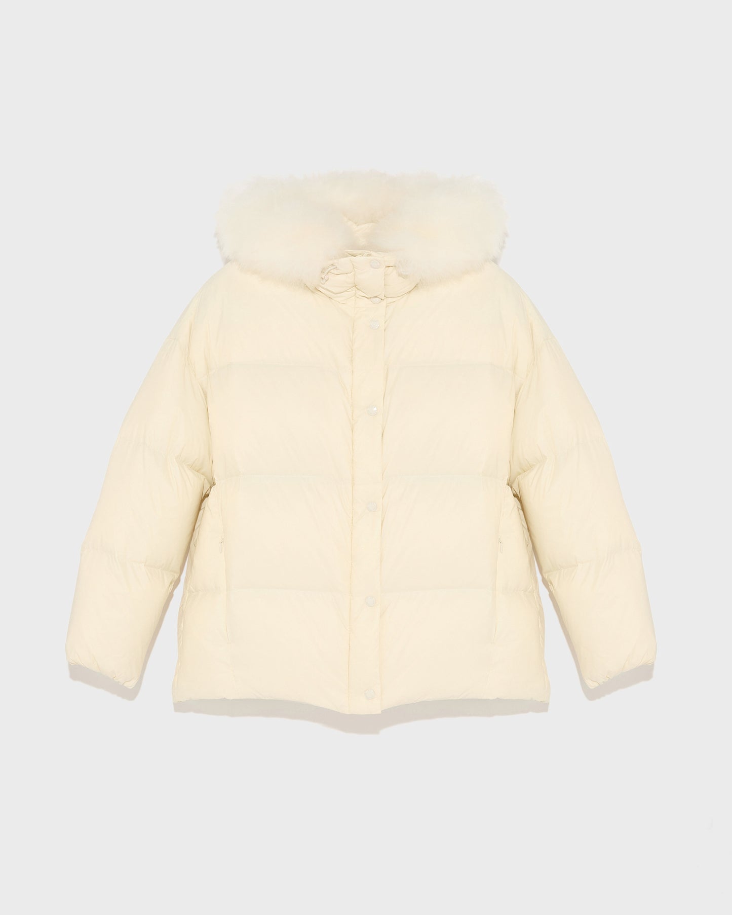Doudoune à capuche en agneau à laine vaporeuse-Yves Salomon - Soldes d'hiver - Winter Sale