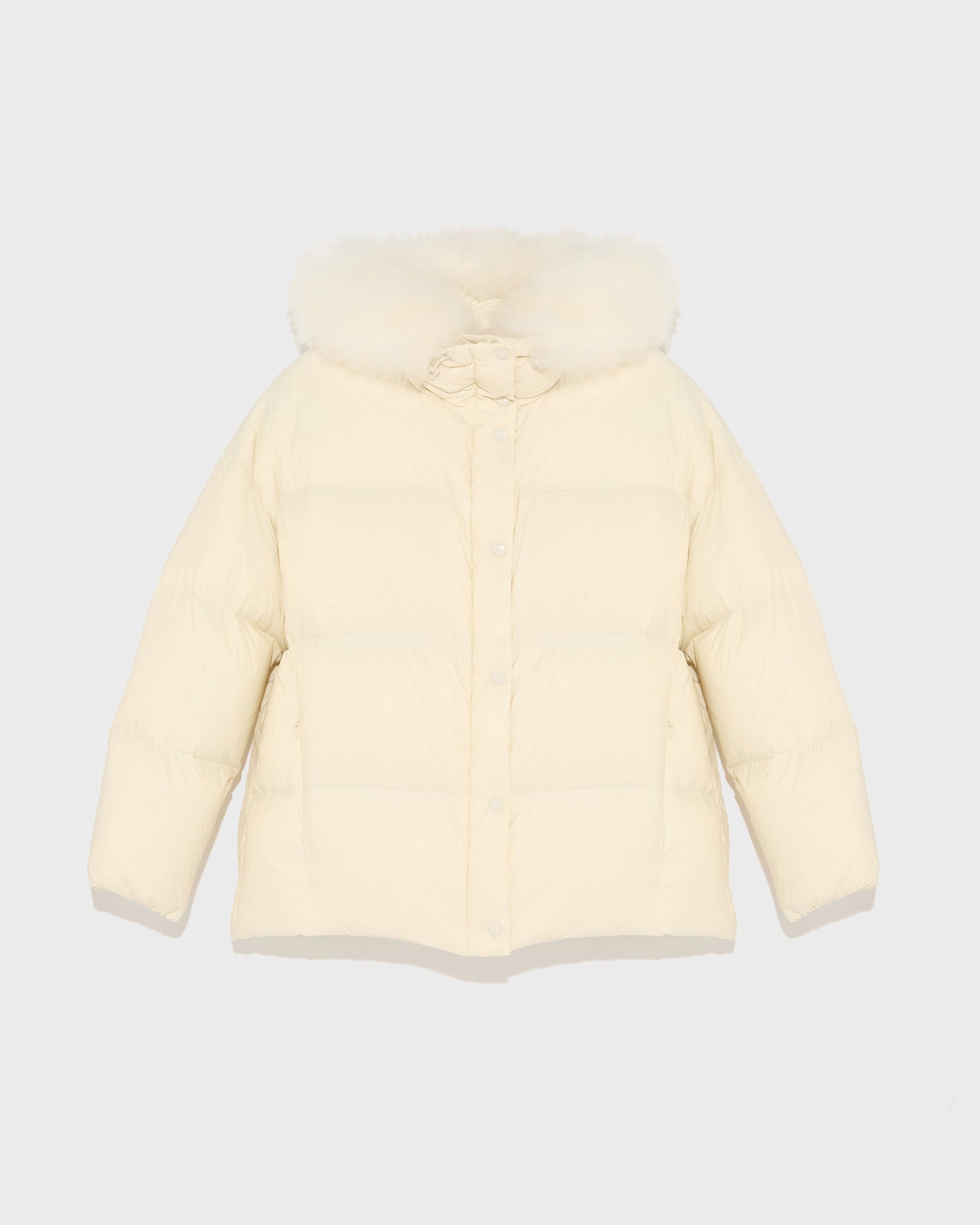 Doudoune à capuche en agneau à laine vaporeuse-Yves Salomon - Soldes d'hiver - Winter Sale