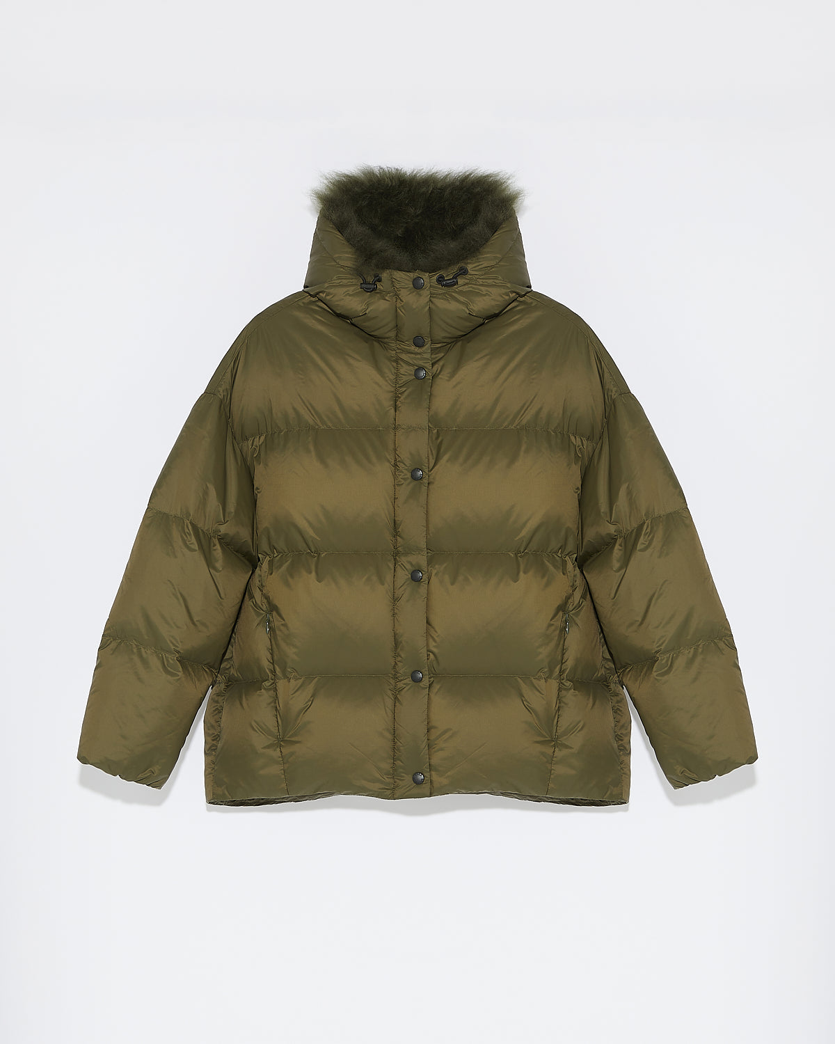 円高還元 with jacket down Hooded fluffy Salomon Yves - Khaki - trim lambswool スタイリング剤