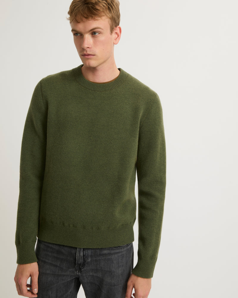 Pull crew neck en maille laine-cachemire réversible bicolore-Yves Salomon - Soldes d'hiver - Winter Sale