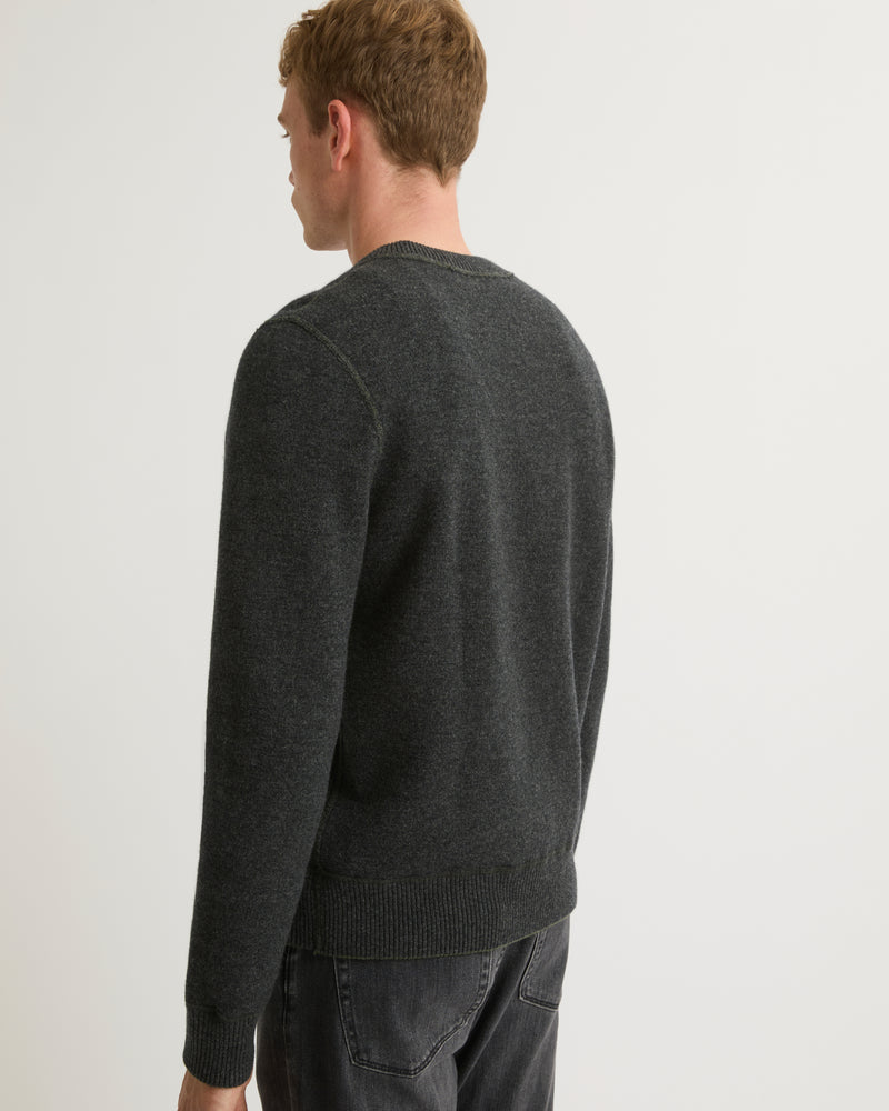 Pull crew neck en maille laine-cachemire réversible bicolore-Yves Salomon - Soldes d'hiver - Winter Sale