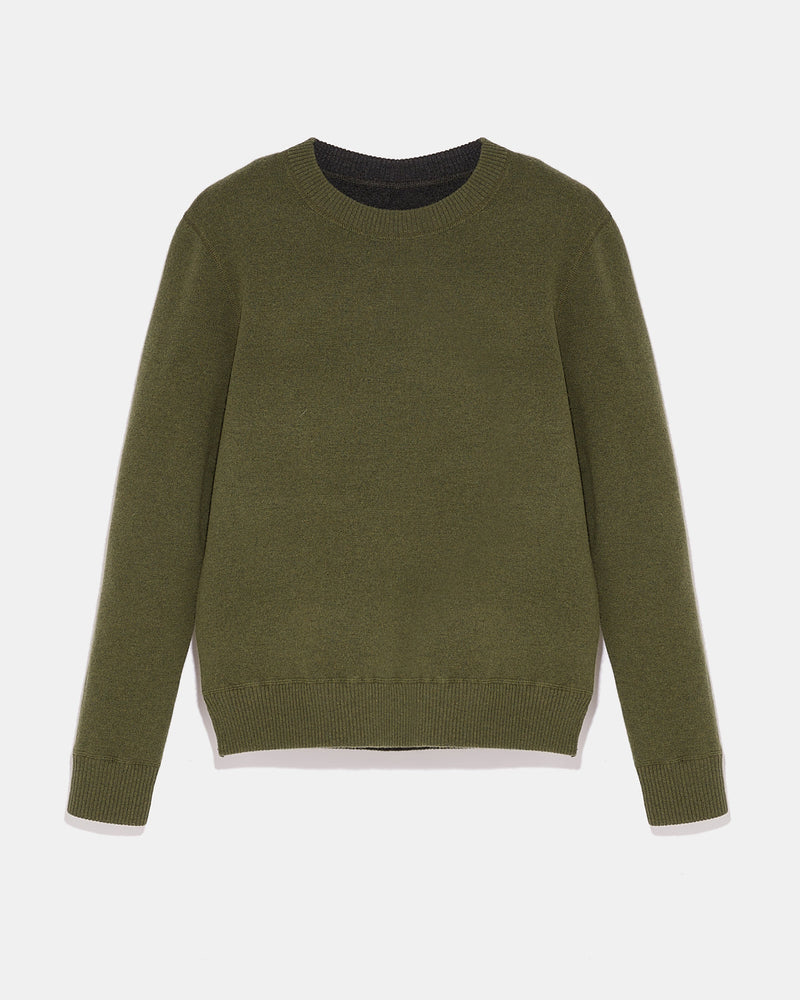 Pull crew neck en maille laine-cachemire réversible bicolore-Yves Salomon - Soldes d'hiver - Winter Sale