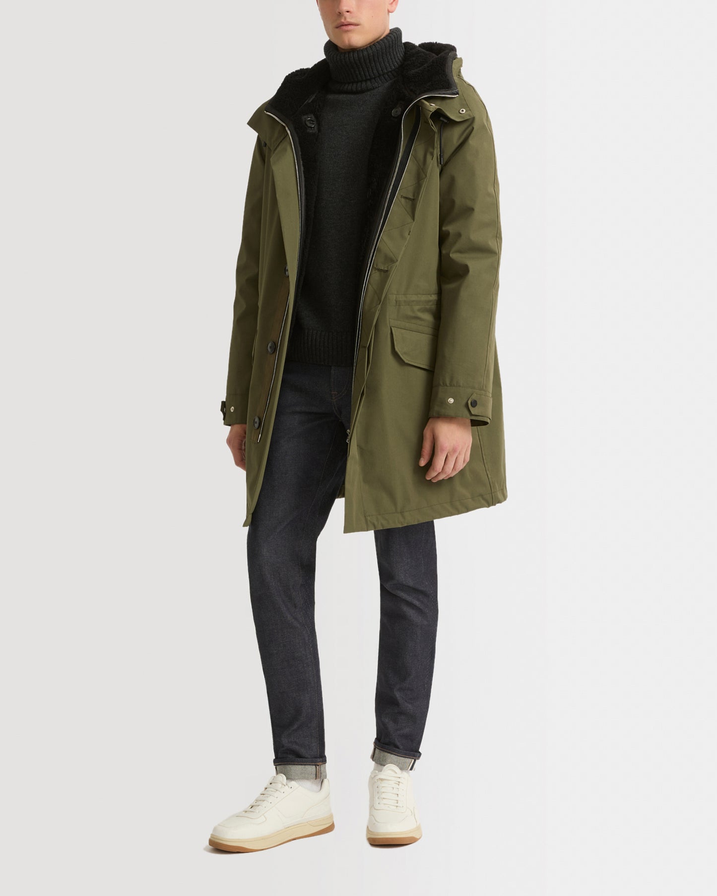 Parka iconique en coton mélangé et peau lainée