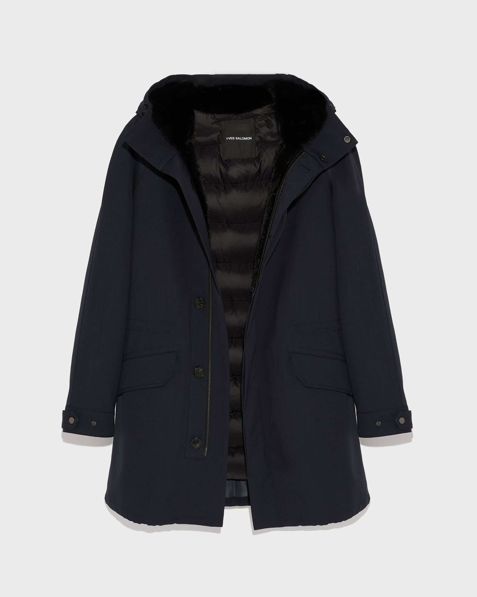 Parka in technical wool and mink fur - Navy blue - Yves Salomon