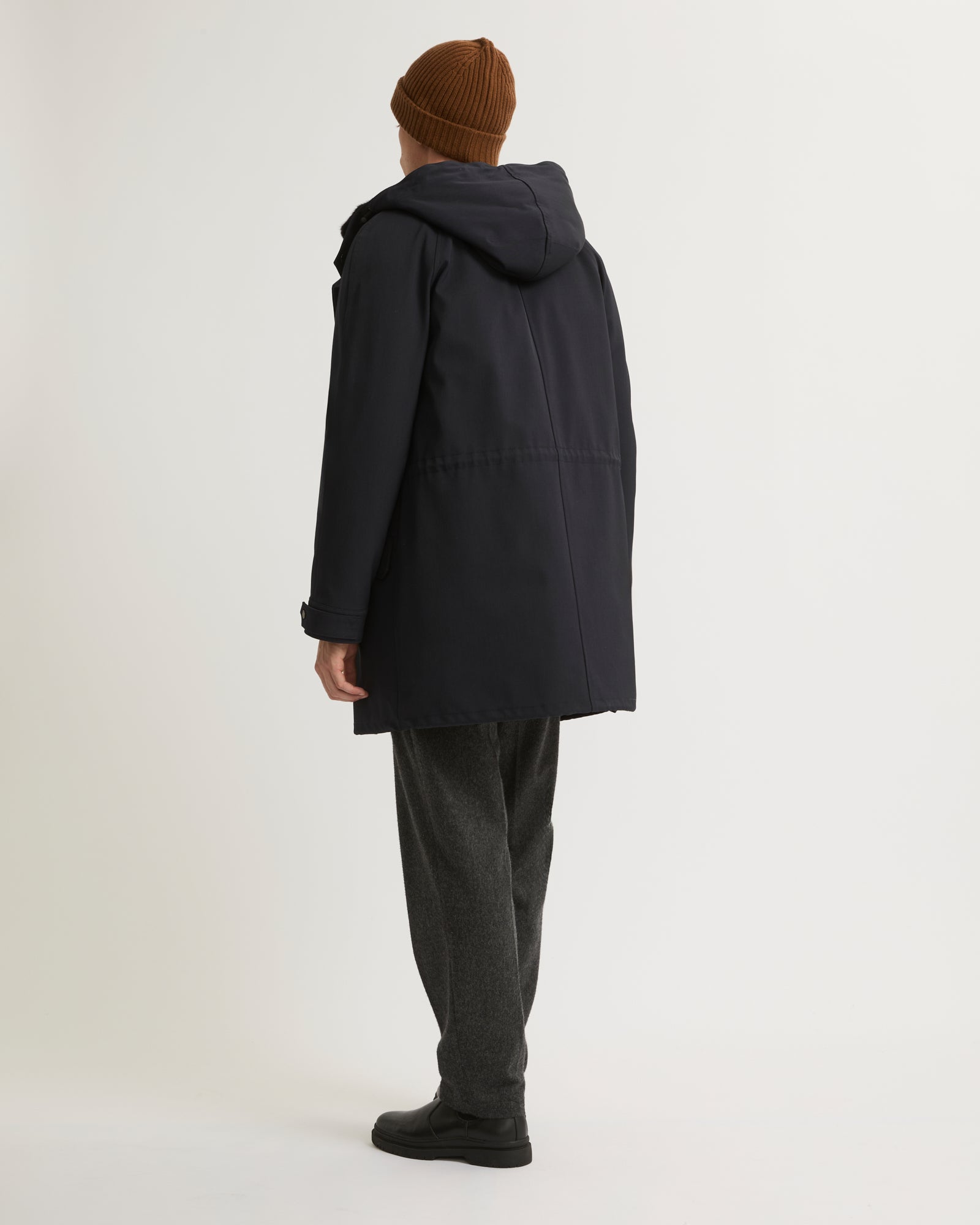 Parka in technical wool and mink fur - Navy blue - Yves Salomon