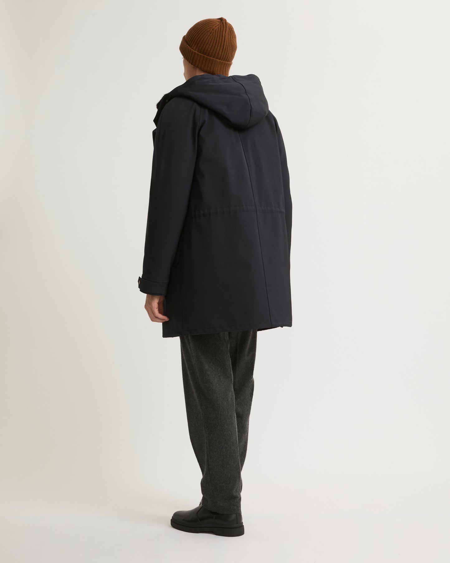 Parka regular en lainage technique imperméable et fourrure de vison
