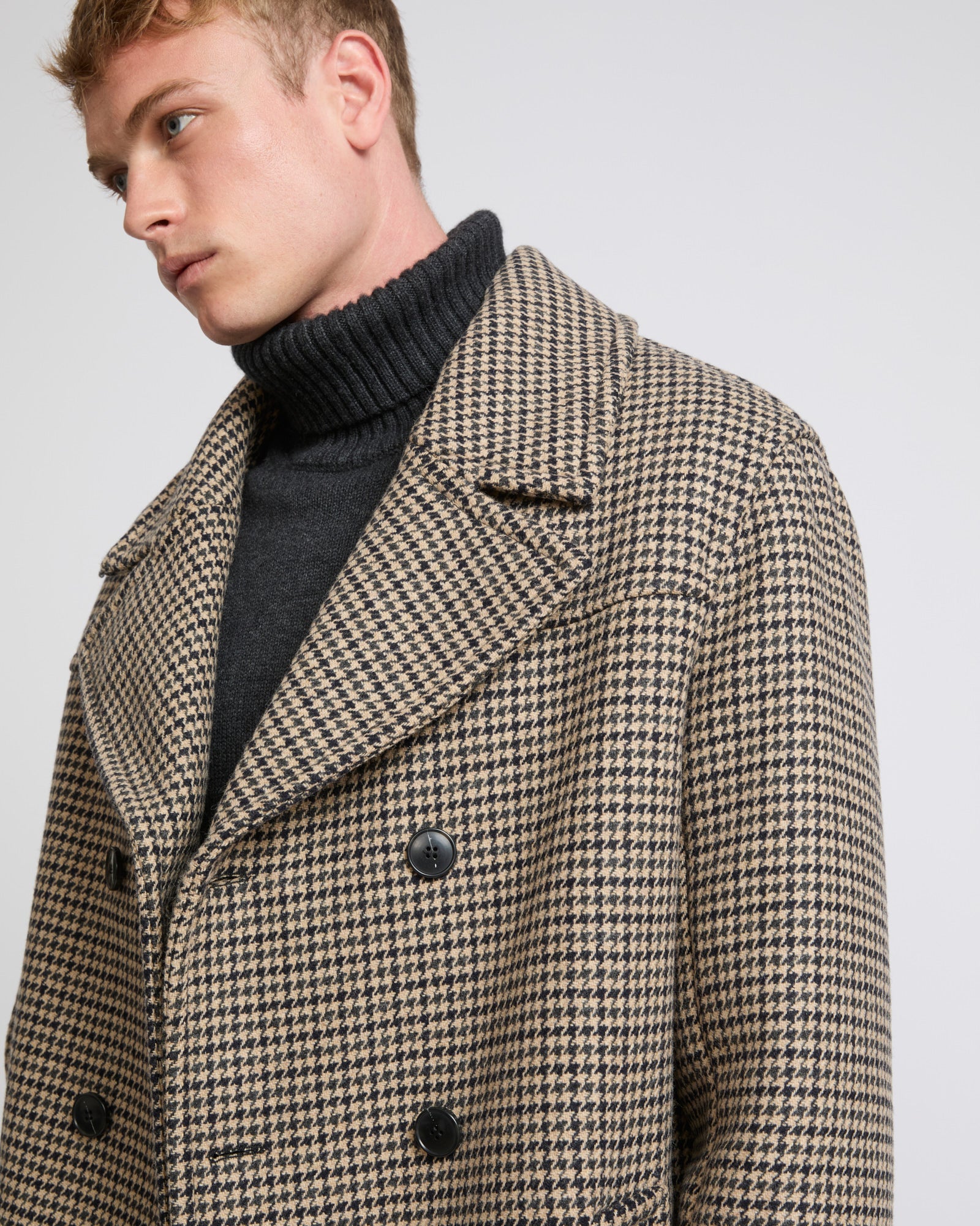Manteau en tissu lainage pied de poule-Yves Salomon - Soldes d'hiver - Winter Sale