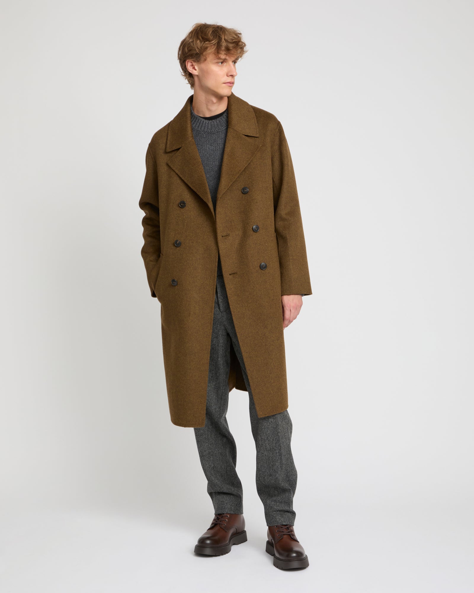 Winter sale -Double-sided wool-cashmere coat-brown – Yves Salomon