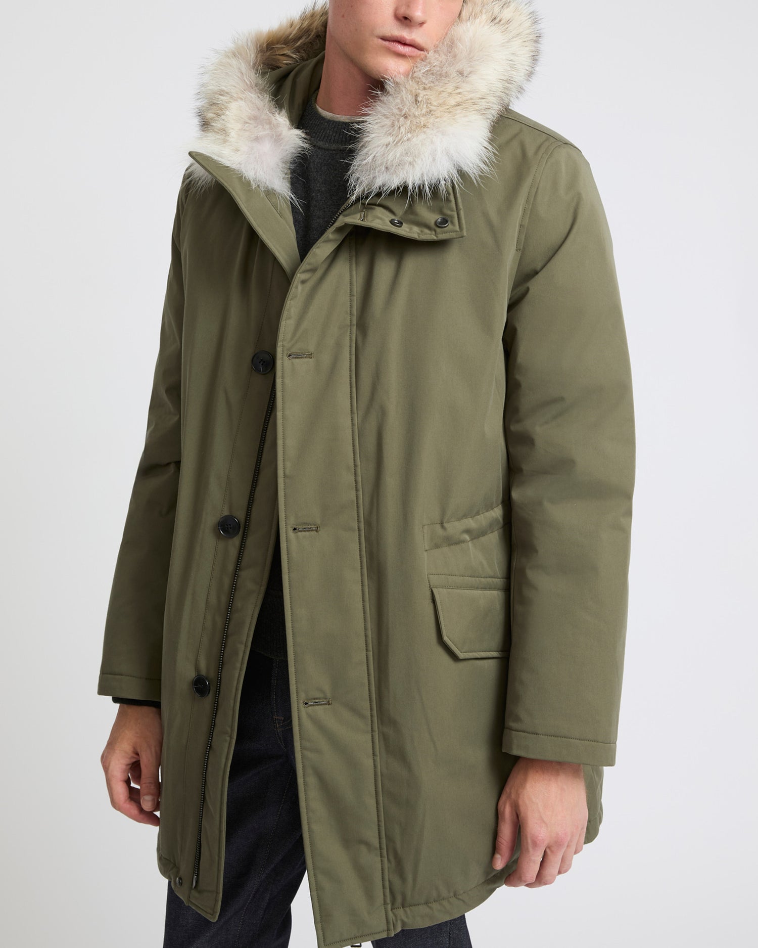 parka-iconique-en-coton-melange-garniture-coyote-kaki-25whm03390k17gb2354 -Yves Salomon