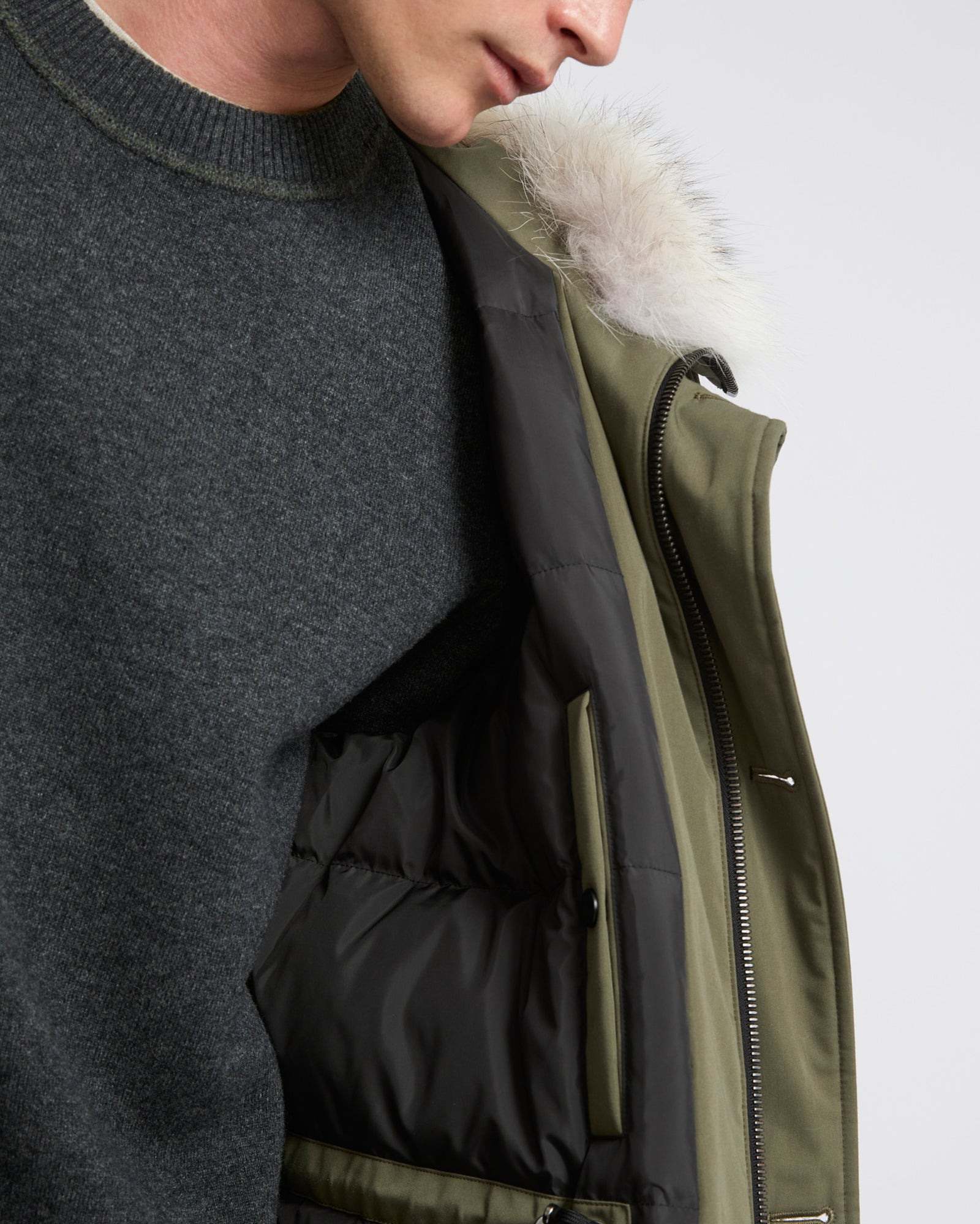 Cotton-blend iconic parka with coyote fur trim - Khaki - Yves Salomon