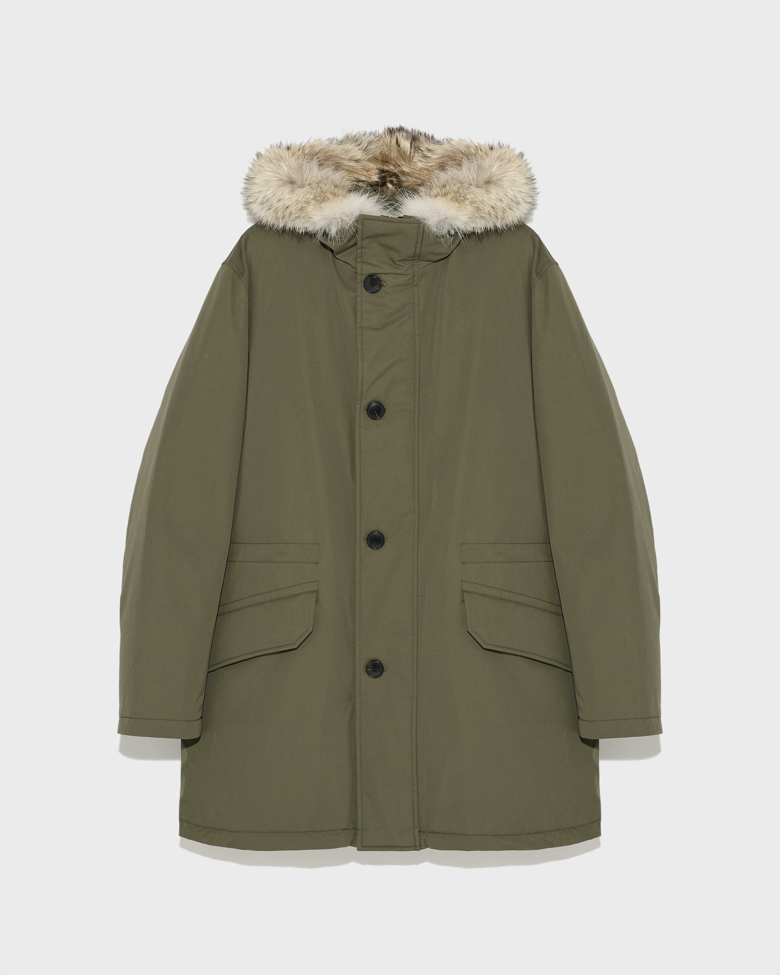 コットンブレンド アイコニック パーカ コヨーテファー トリミング付き