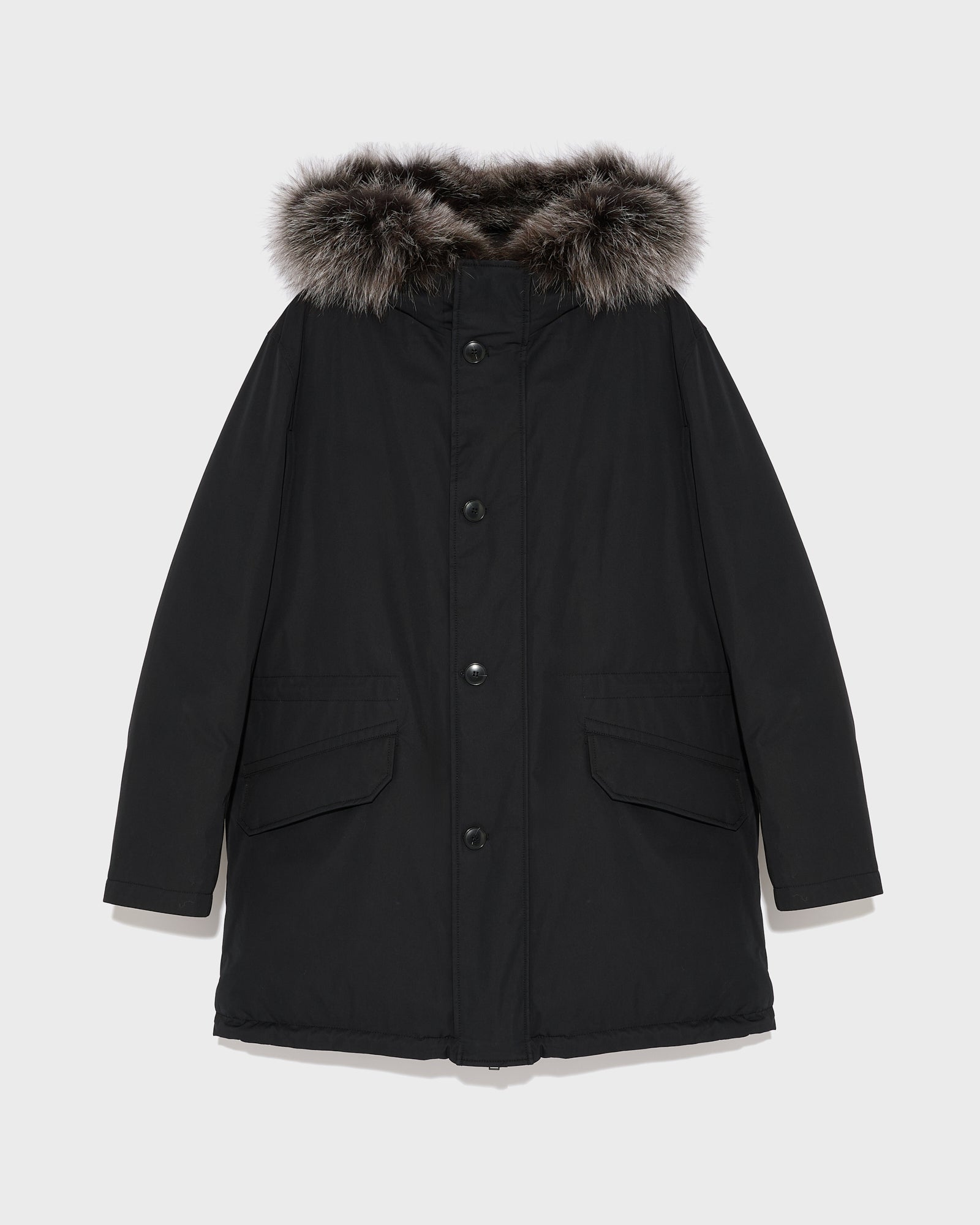 Cotton-blend iconic parka with fox fur trim - Black - Yves