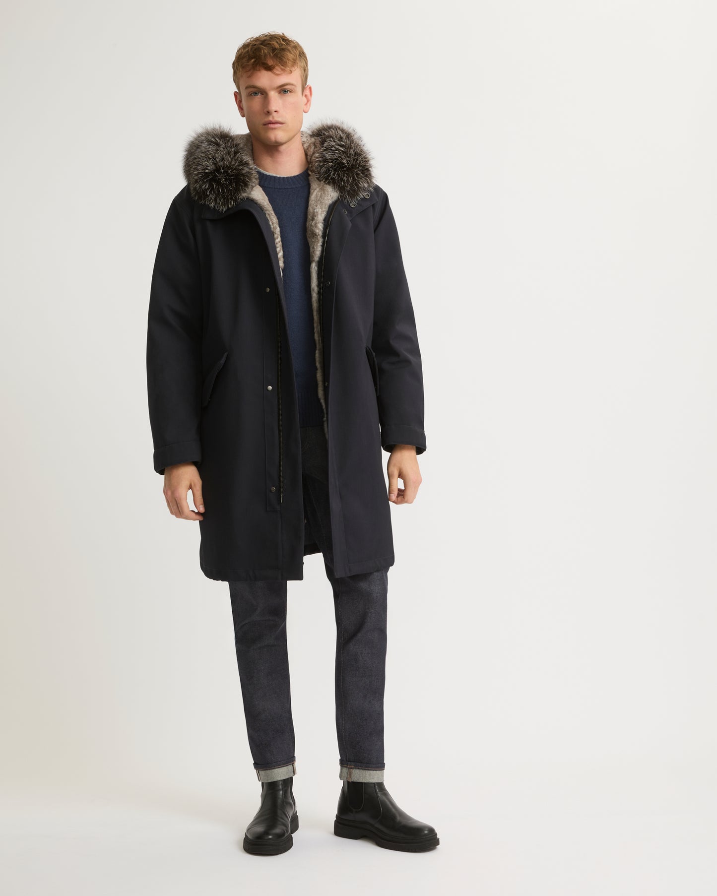 Soldes d'hiver  - Yves Salomon -Parka fishtail longue en tissu technique et fourrure de renard et lapin imperméable