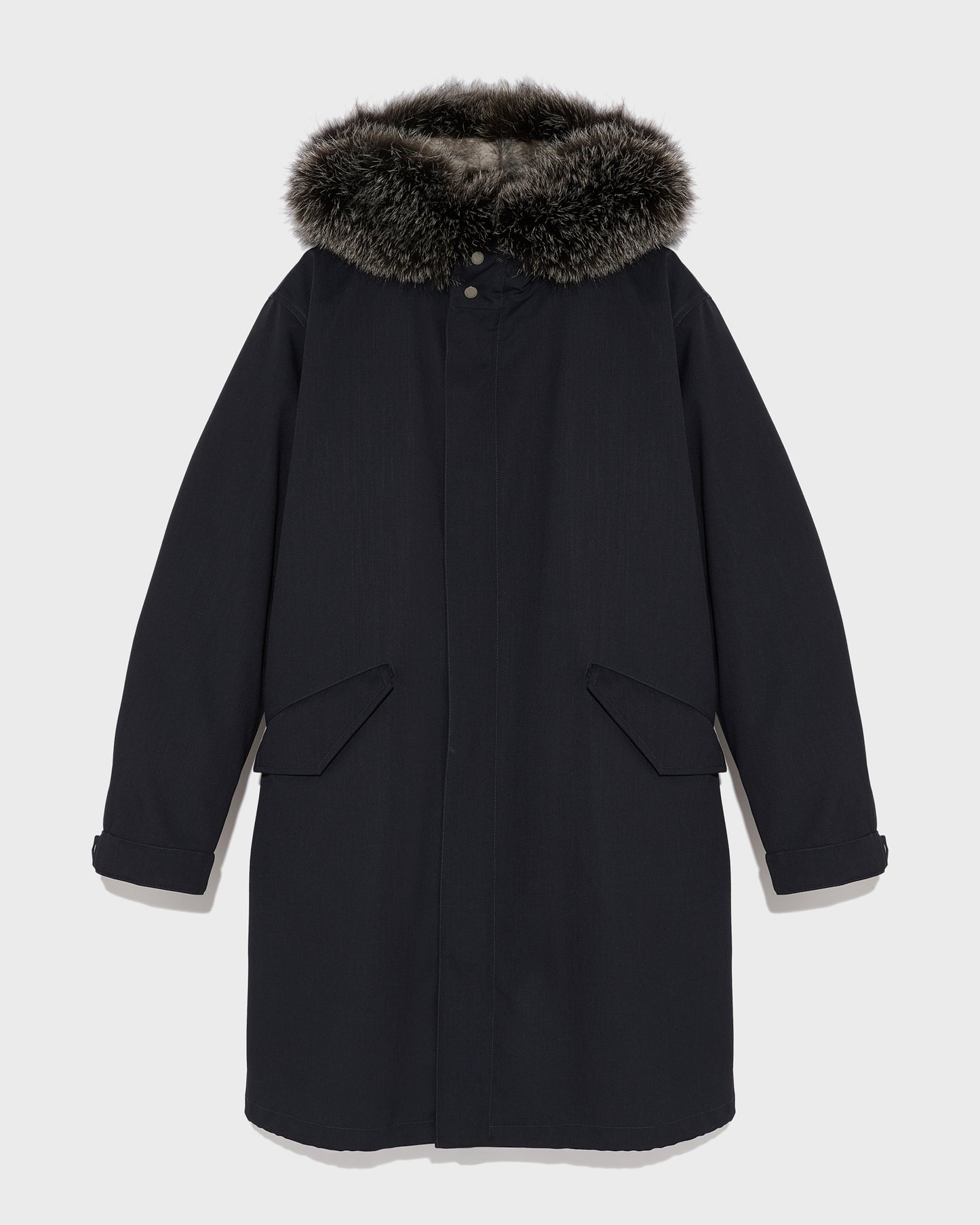 Soldes d'hiver  - Yves Salomon -Parka fishtail longue en tissu technique et fourrure de renard et lapin imperméable