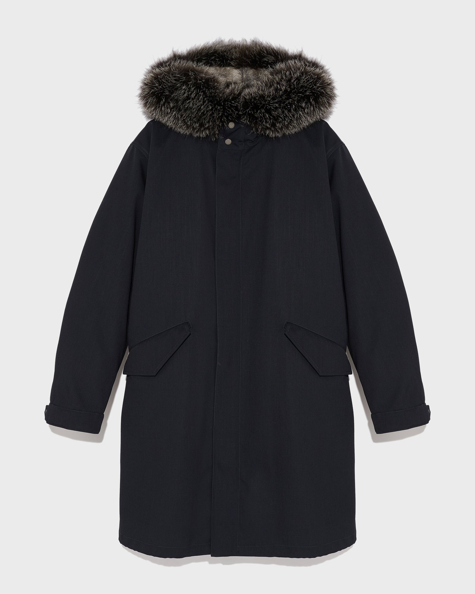 Soldes d'hiver  - Yves Salomon -Parka fishtail longue en tissu technique et fourrure de renard et lapin imperméable
