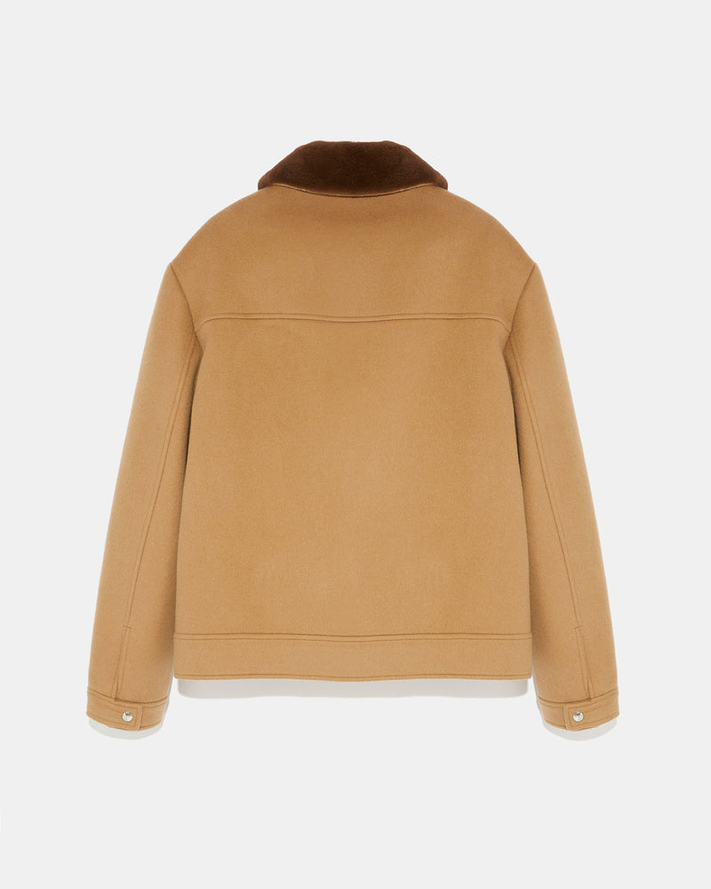 Veste zippée en tissu double-face laine-cachemire avec col en fourrure de vison