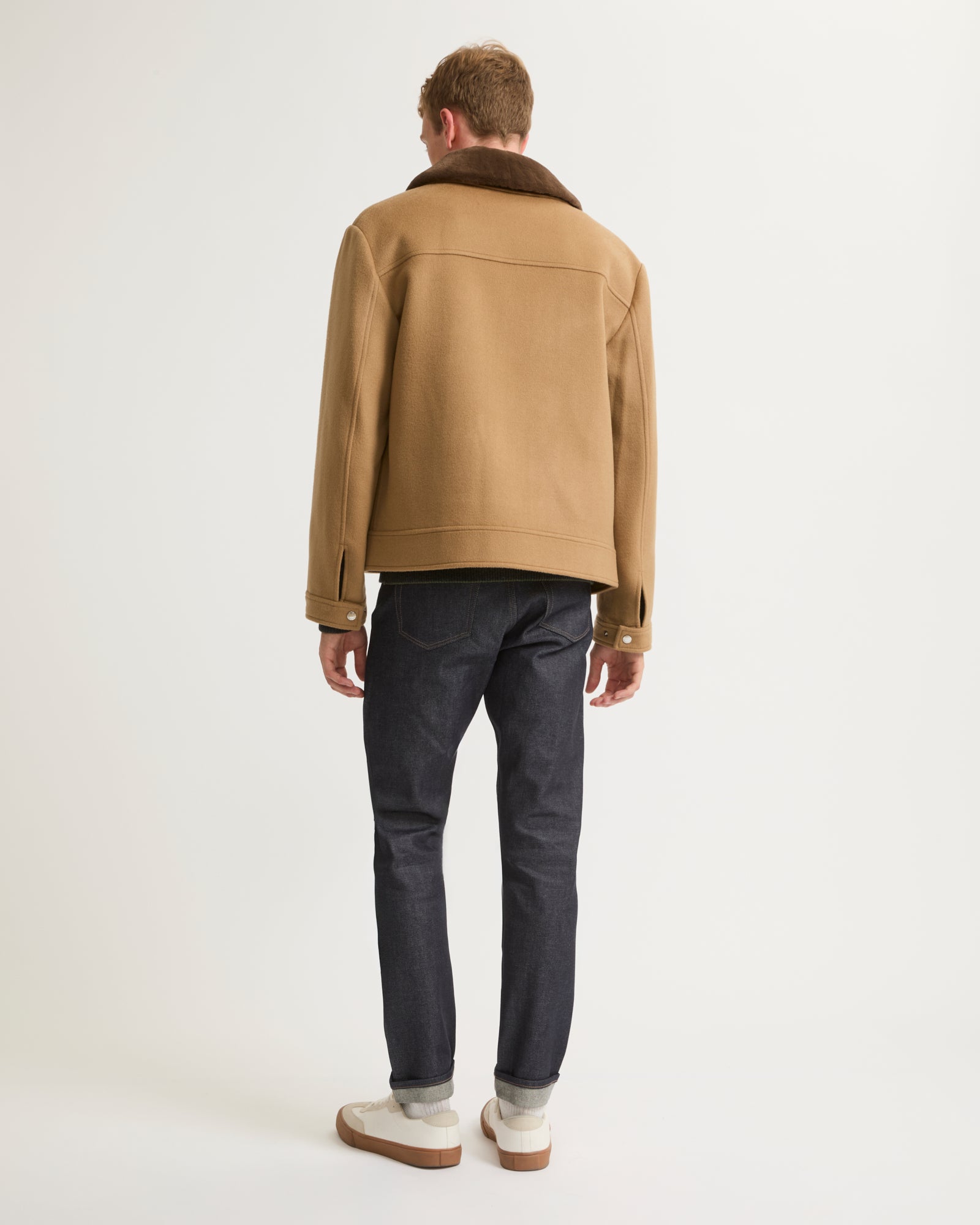 Jacket in double-sided wool-cashmere with mink -Camel -Yves