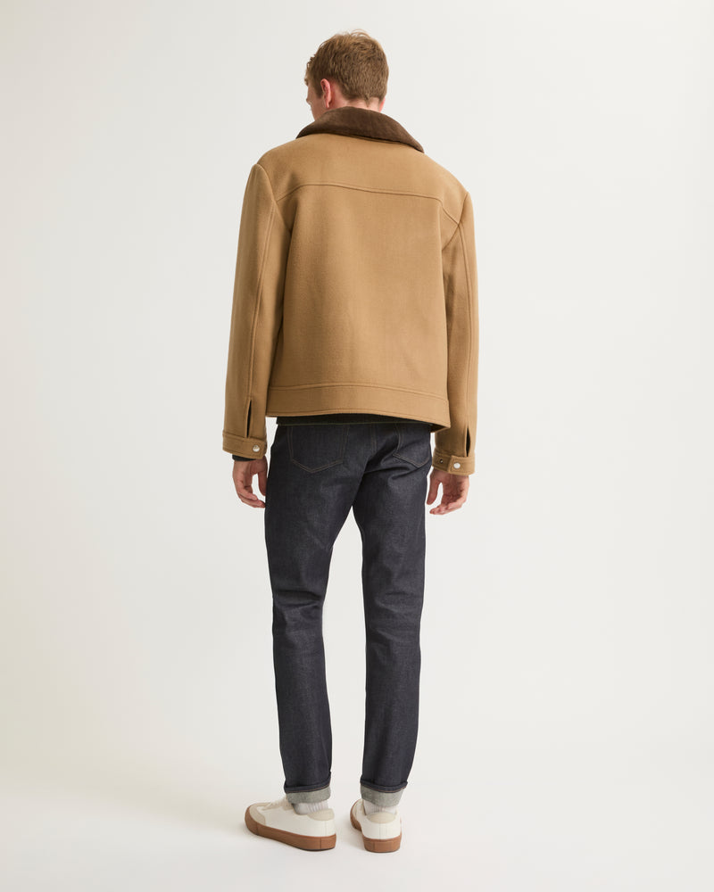 Veste zippée en tissu double-face laine-cachemire avec col en fourrure de vison