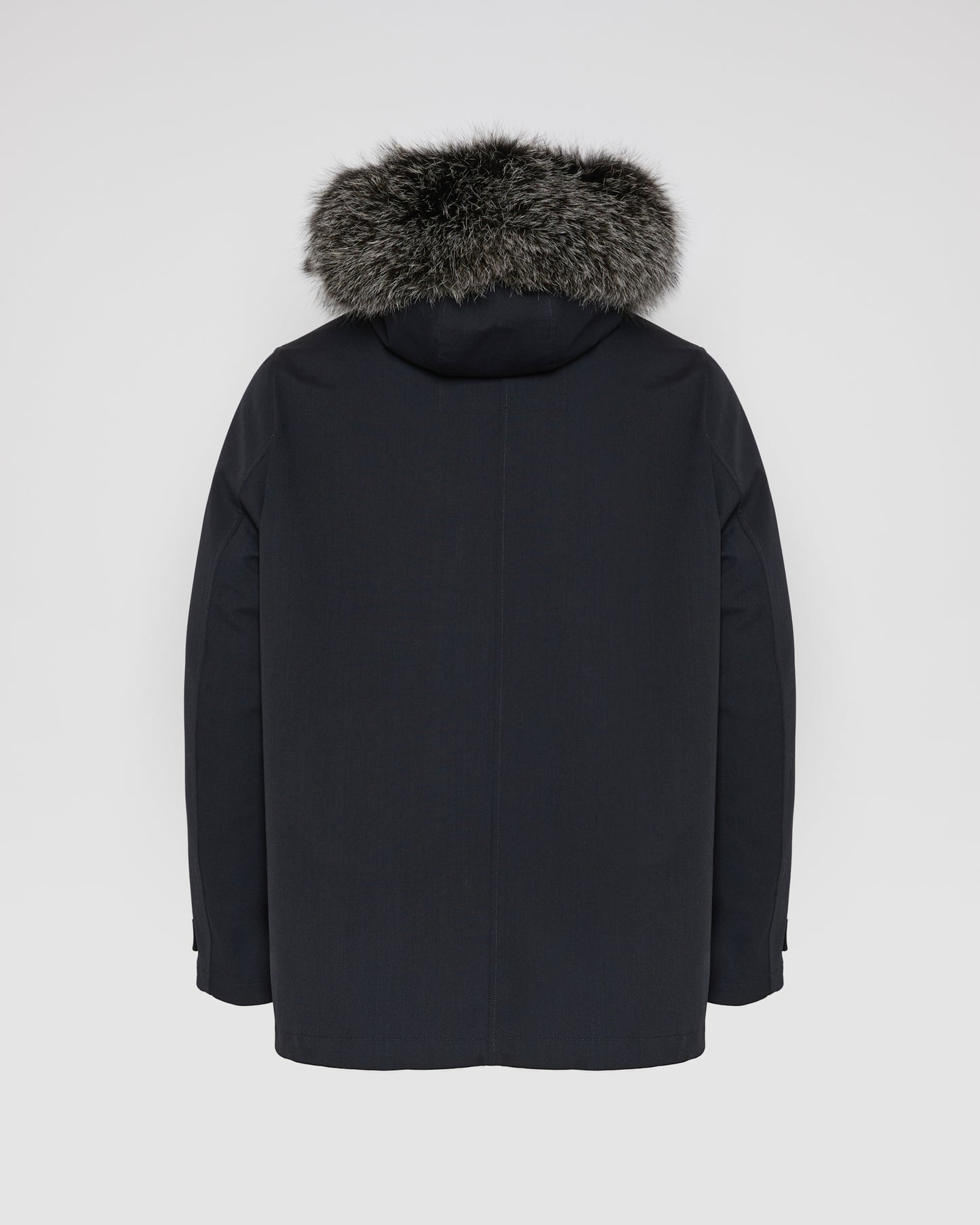 Short parka in technical wool and fox and rabbit fur